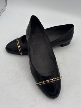 Stuart Weitzman Quilt Legacy Black Ballerina Flat w gold chain accent size 10